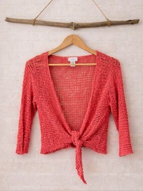 Vasna Coral Open-Knit Tie-Front Women's Sweater Duster Size OS